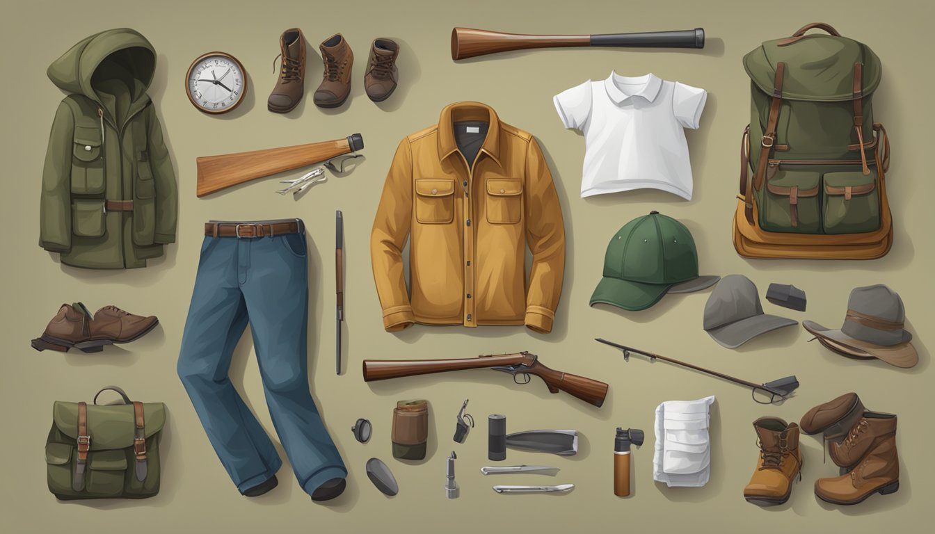 A young hunter's clothing laid out neatly with care and maintenance items nearby