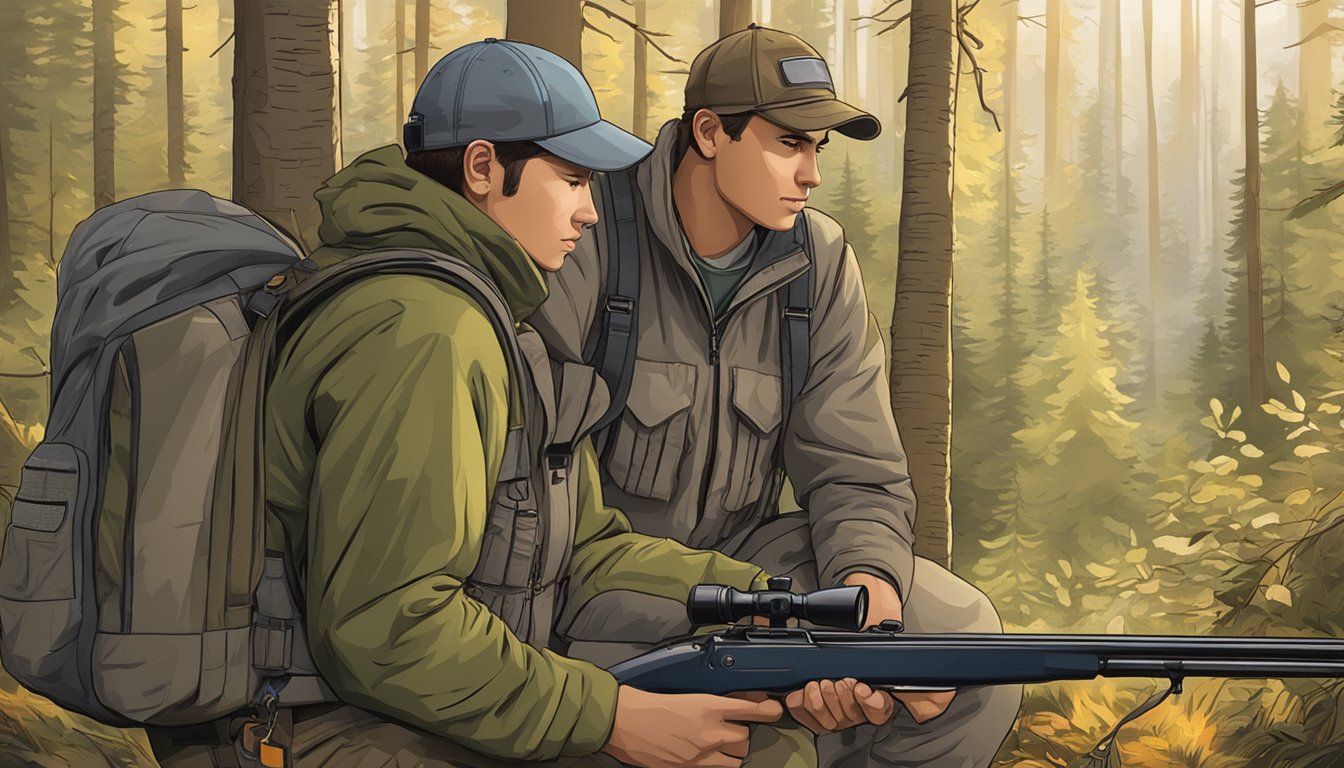 A mentor and a youth gather hunting gear for a license preparation