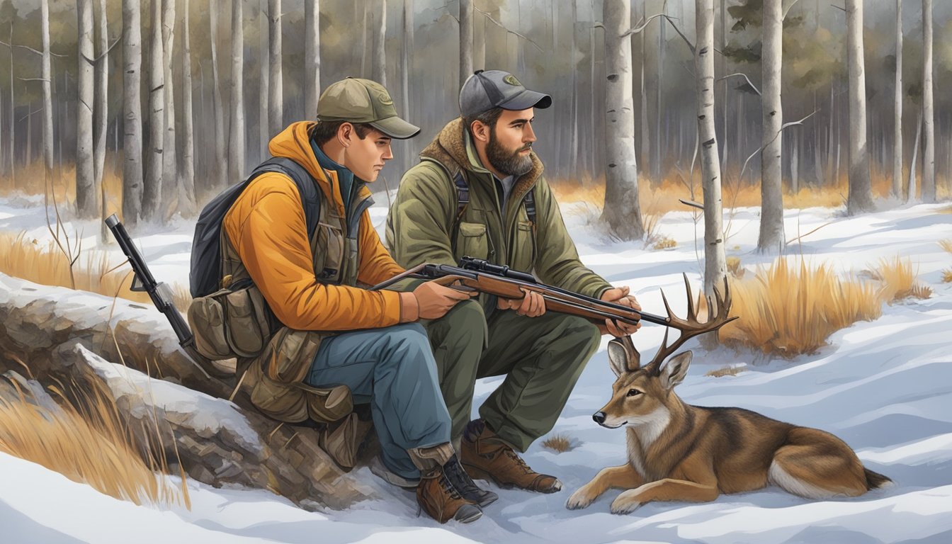 A mentor guides a young hunter through the process of obtaining a hunting license, providing support and resources along the way