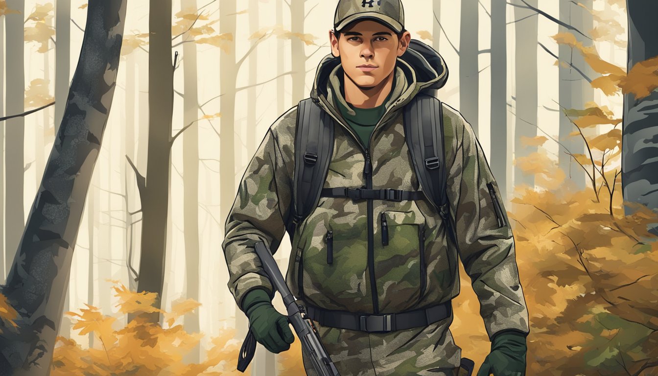 A young hunter in camouflage using Under Armour gear in a forest