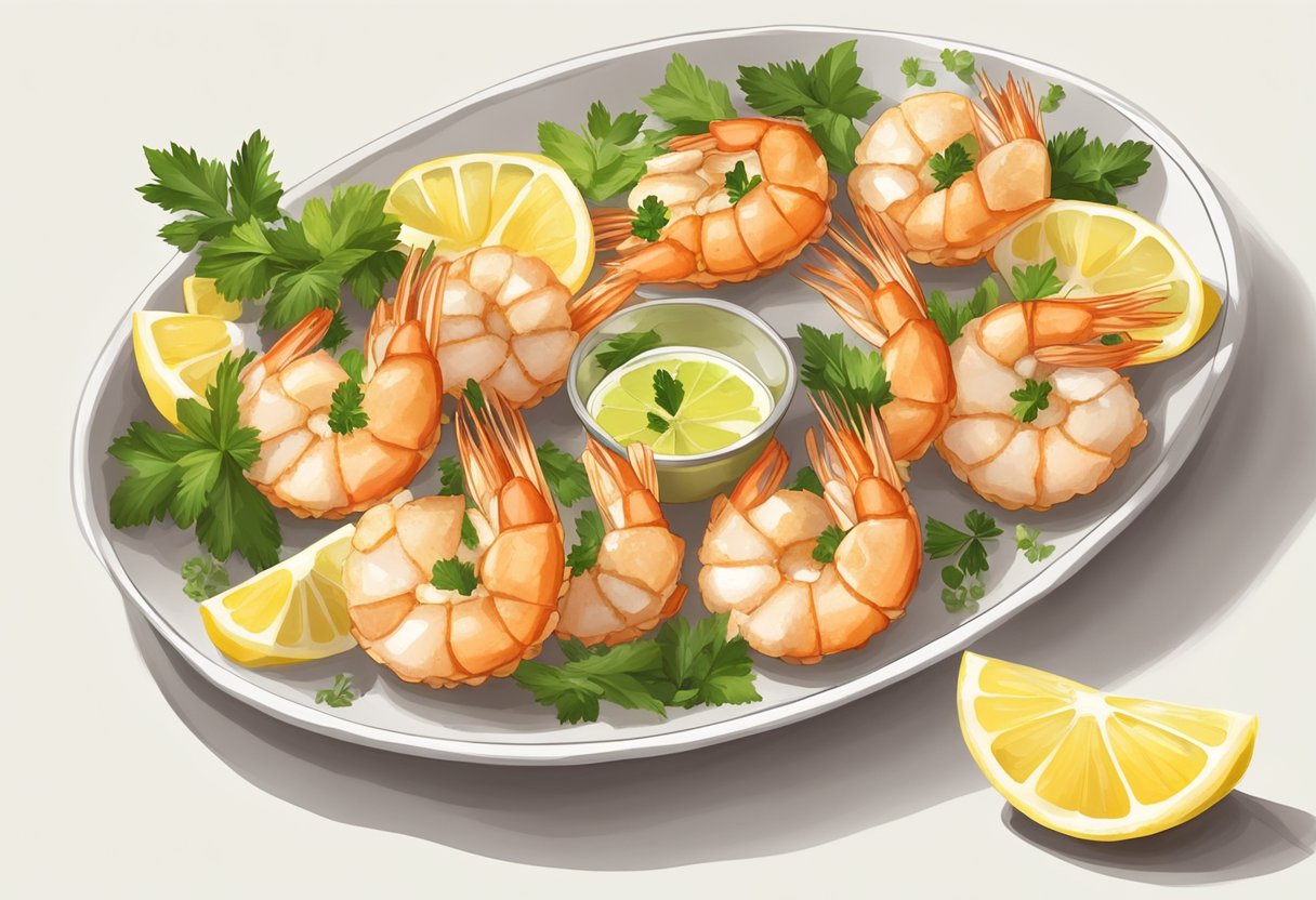 Stuffed Shrimp Recipes: A platter of golden-brown stuffed shrimp, garnished with fresh herbs and lemon slices, arranged on a white serving dish