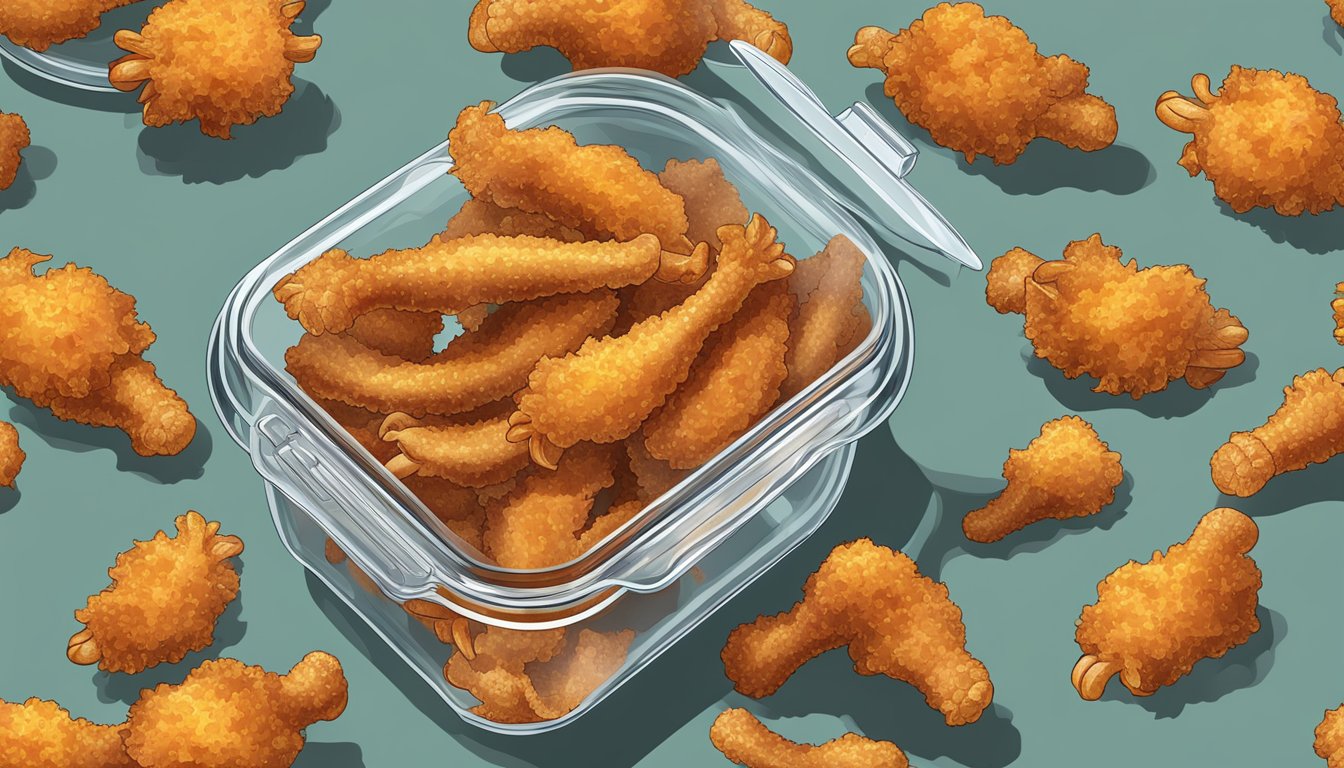 A glass container with a lid filled with crispy fried chicken feet