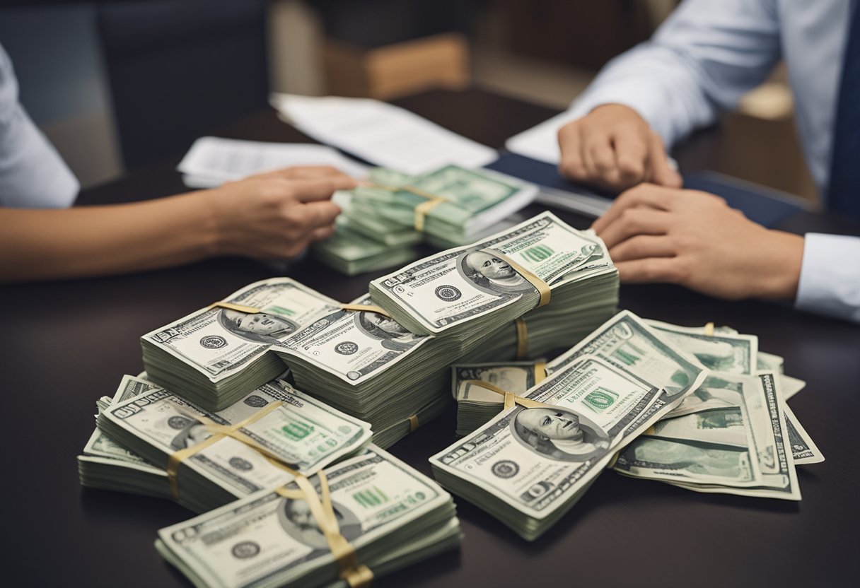 Um caixa de banco processando solicitações de empréstimo para moeda local e estrangeira, e lidando com adiantamentos a receber.