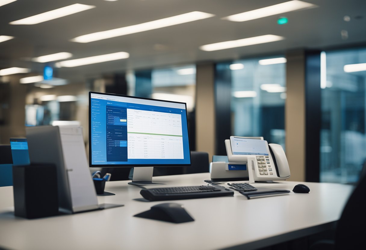 Um escritório de soluções de crédito do Citibank com símbolos de moeda e documentos financeiros em uma mesa