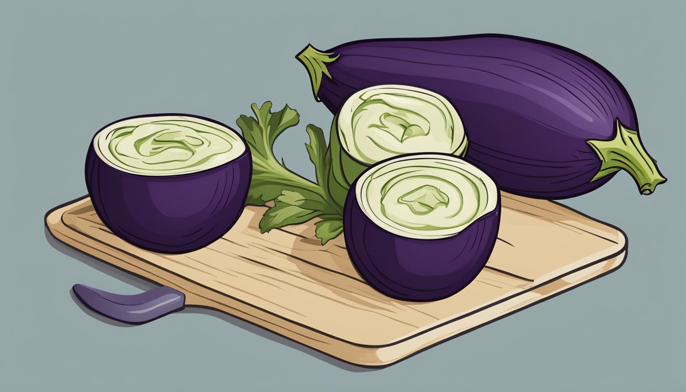 Eggplant being peeled and prepared for dip