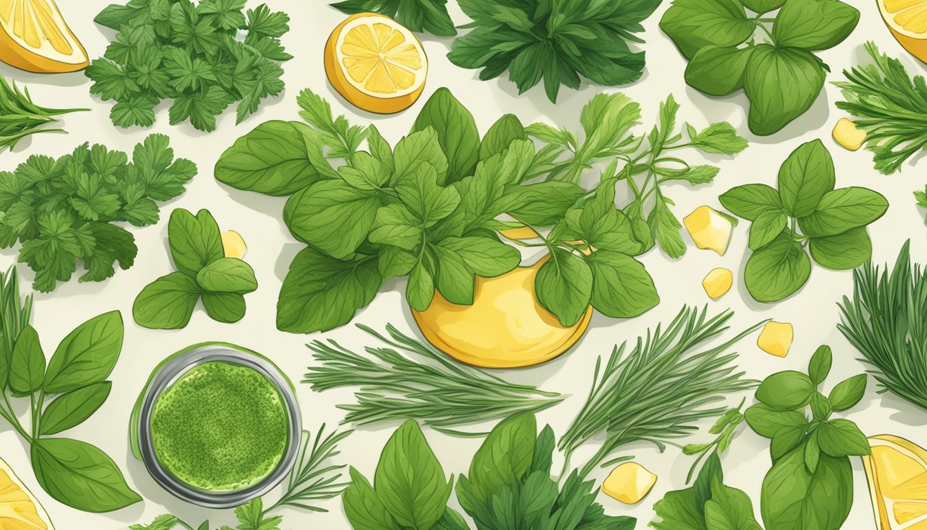 Fresh herbs being blended into creamy butter, creating a vibrant green herb-infused spread