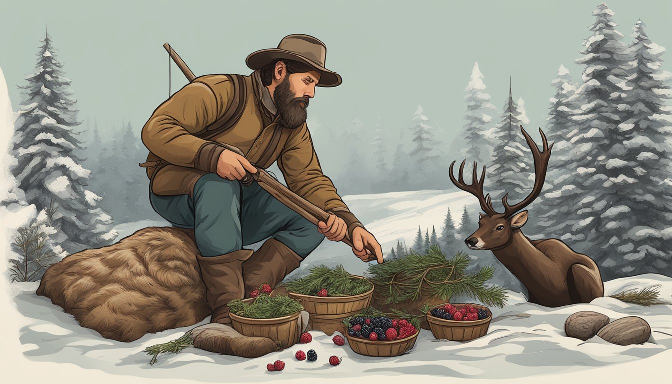 A hunter gathers fresh venison, berries, and rendered fat for homemade venison pemmican