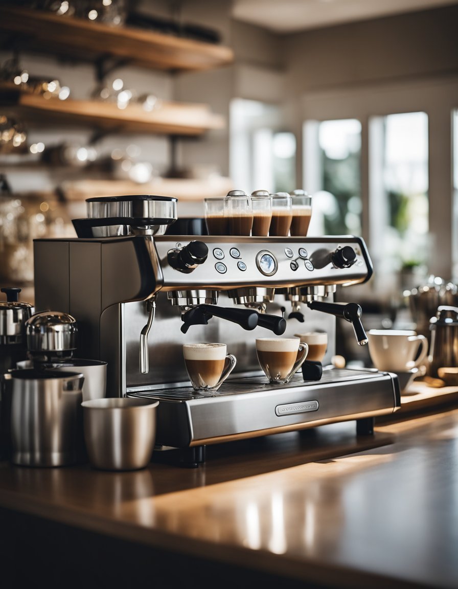 A cozy kitchen counter with a variety of top-rated espresso machines, affordable cappuccino makers, and single-serve cappuccino machines neatly displayed