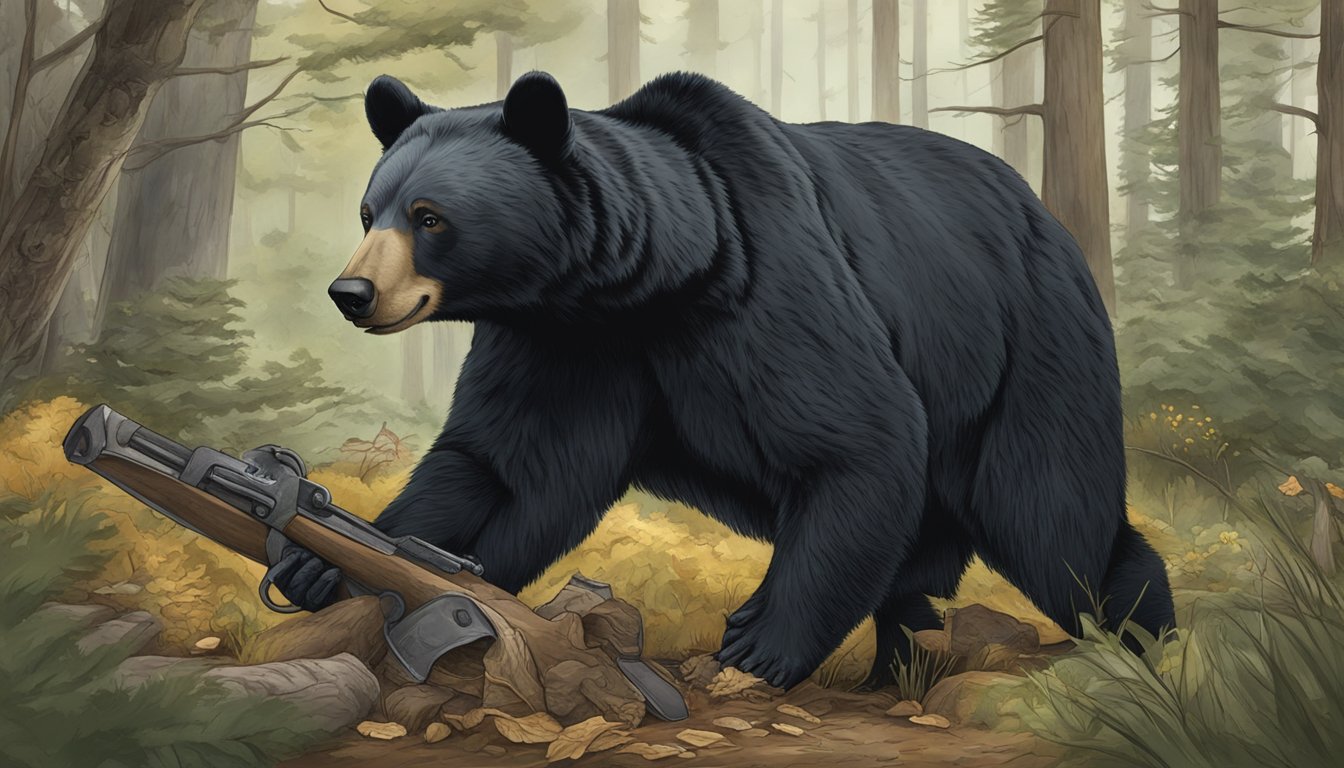 A hunter field dresses a black bear, removing its internal organs