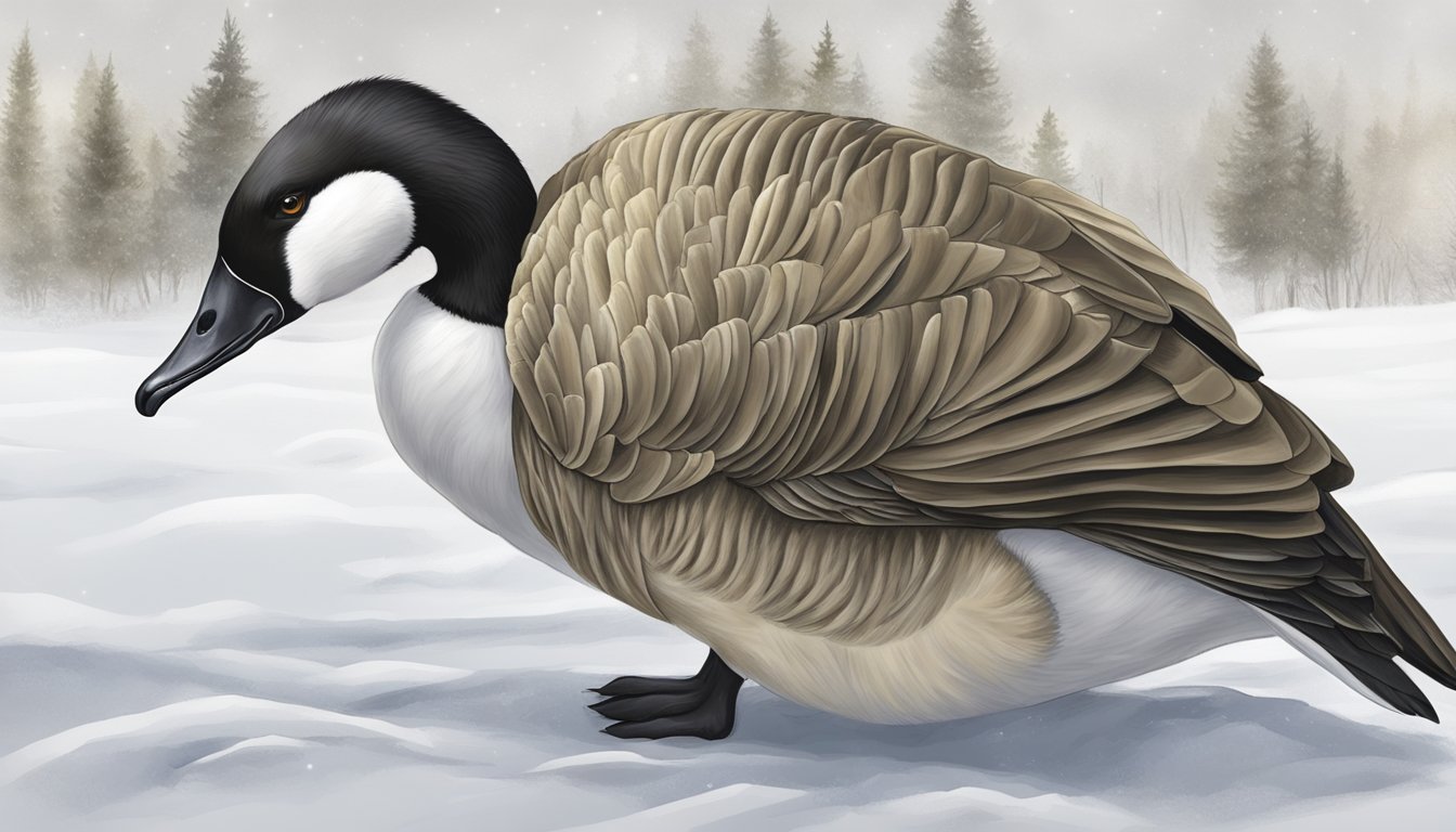 A hunter carefully field dresses a Canada goose, following regulations and legal considerations