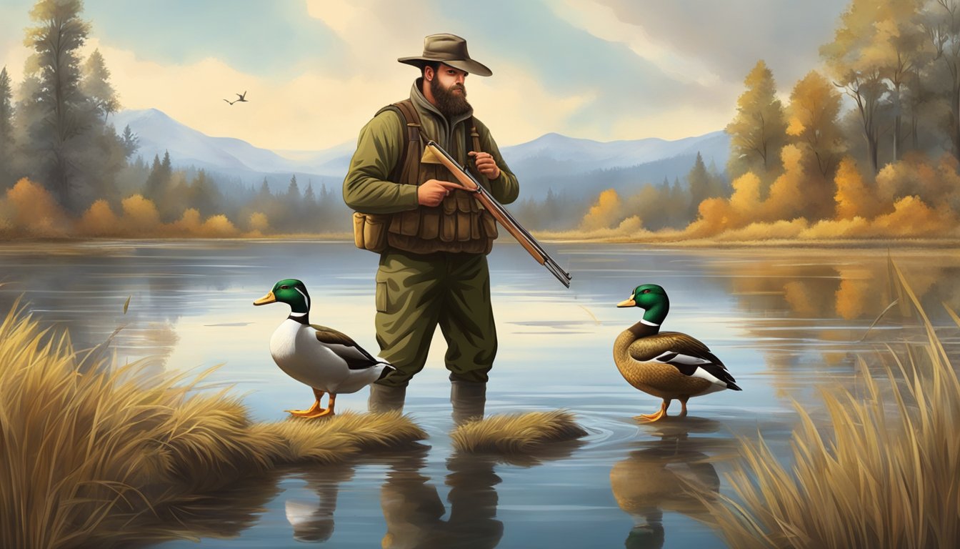 A hunter carefully field dresses a duck, following regulations and legal considerations