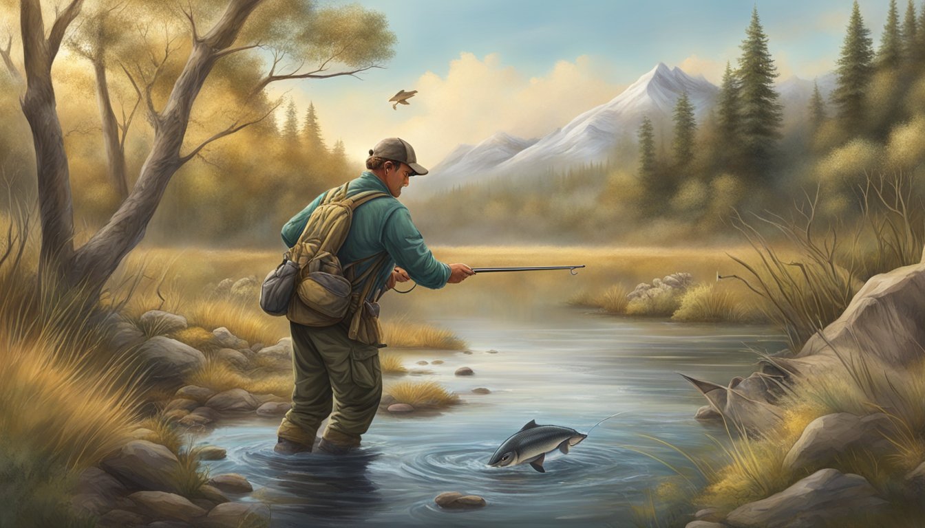 A hunter processes small and big game, while a fish is being field dressed