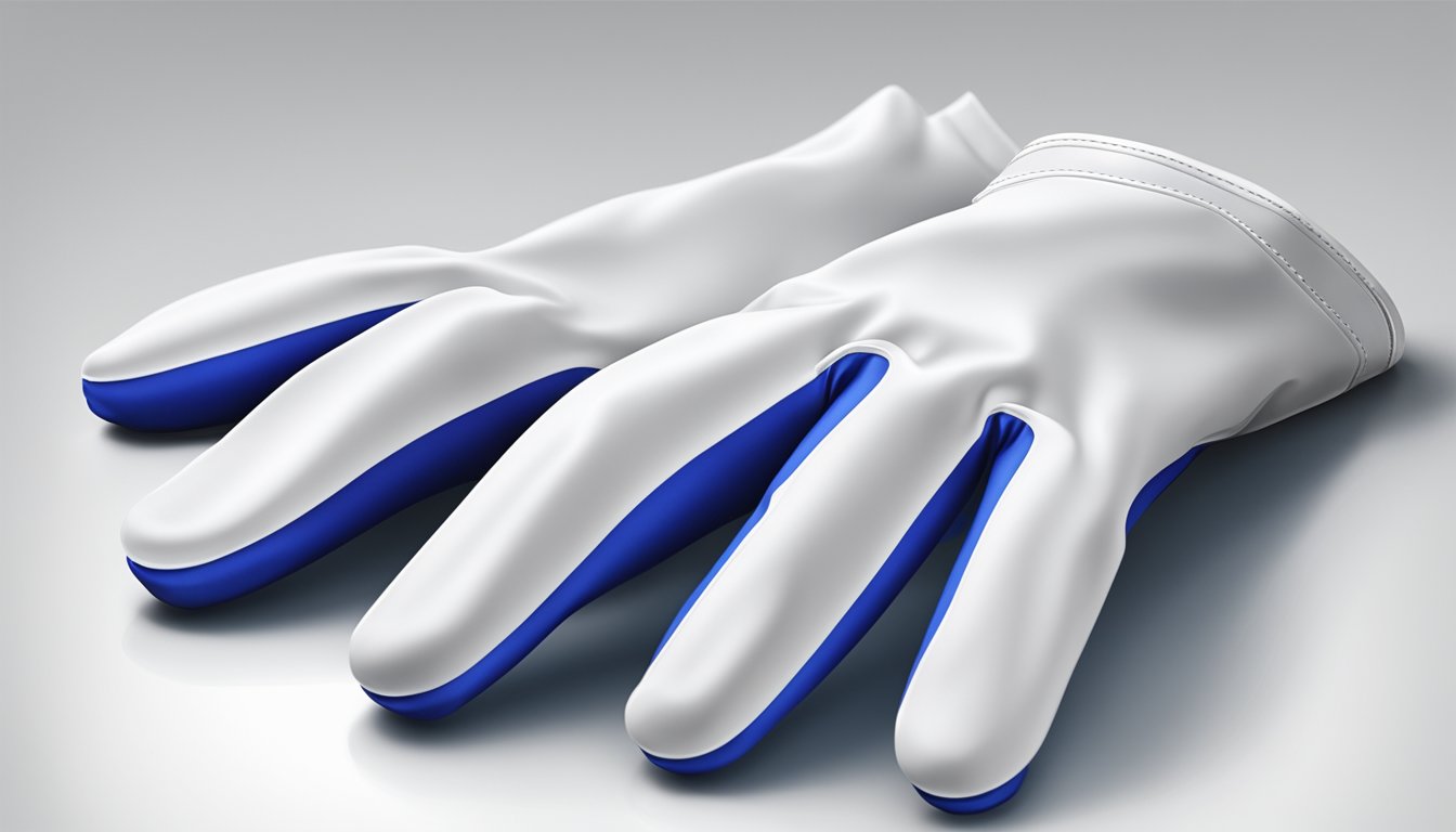 A pair of nitrile field dressing gloves sits on a clean, white surface, ready for use