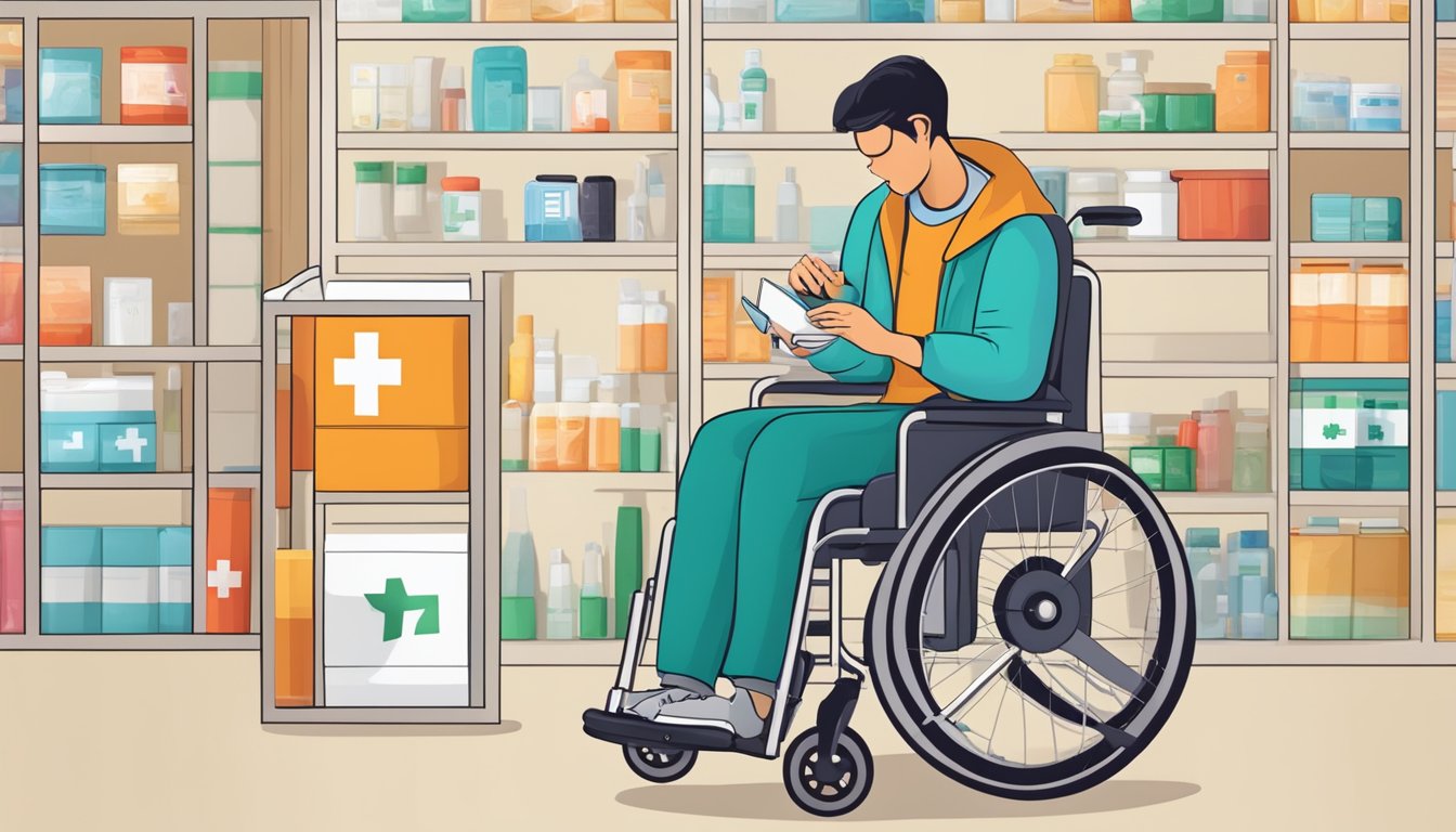 A person in a wheelchair accessing a first aid kit with accessible design features