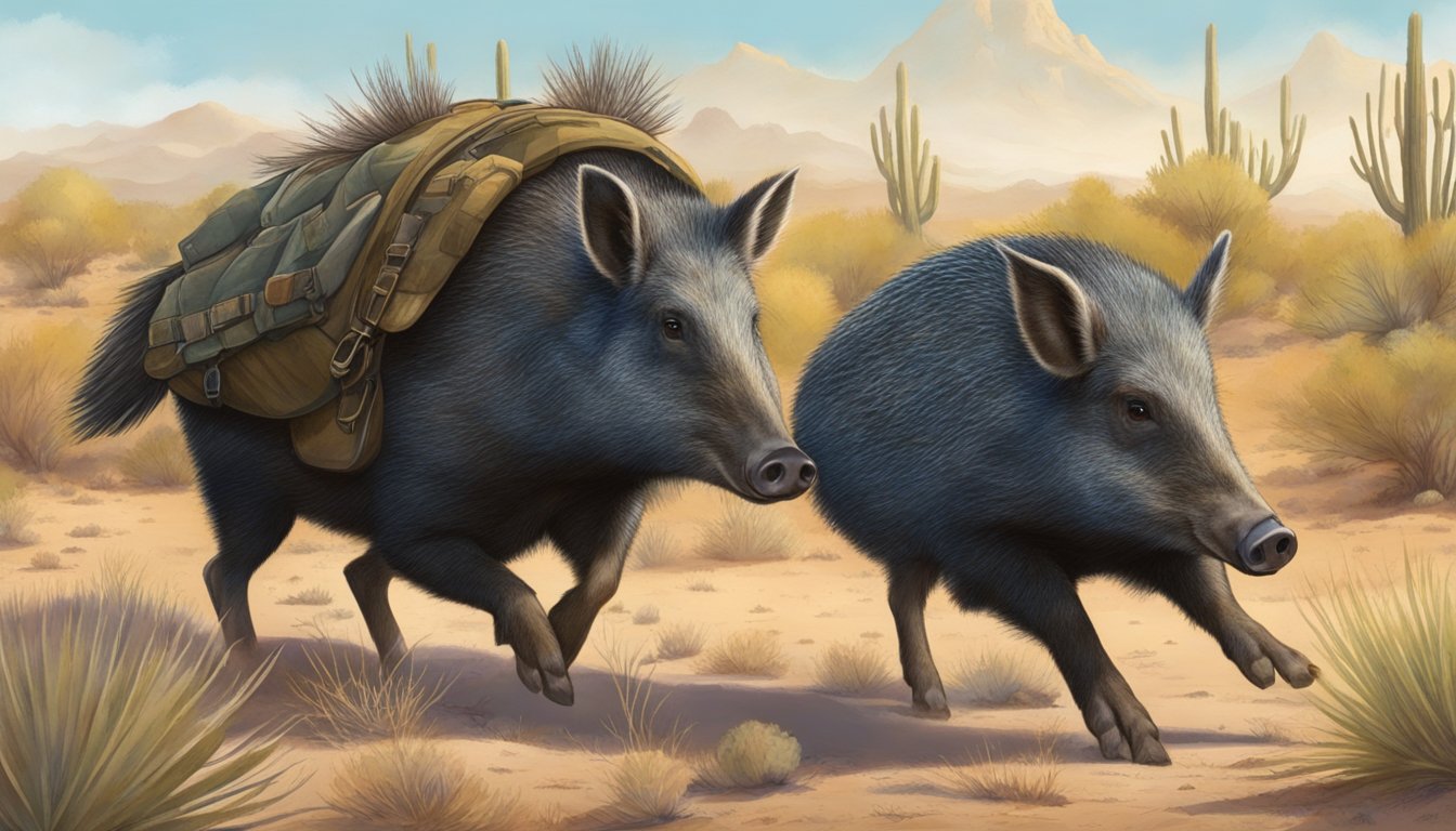 A hunter field dresses a javelina in a desert clearing