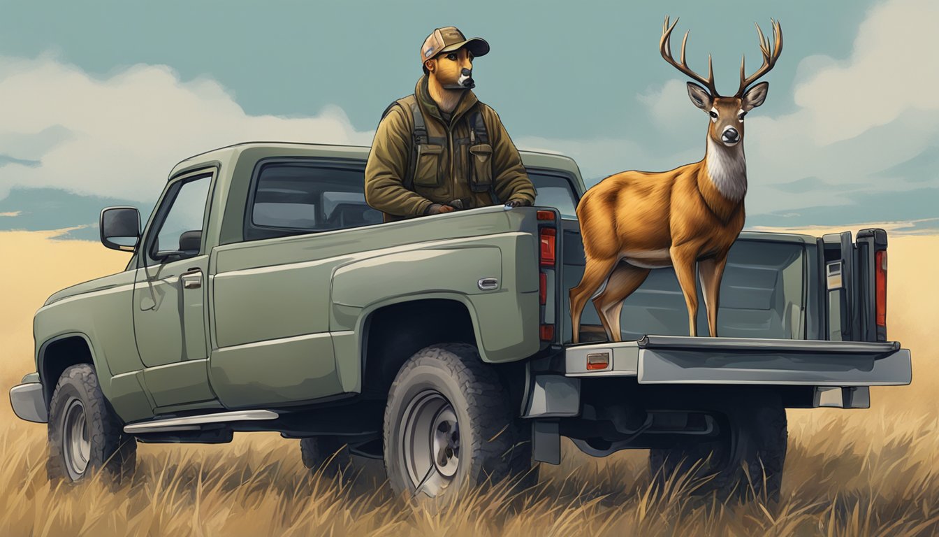 A hunter field dresses a deer, then transports it on a truck bed