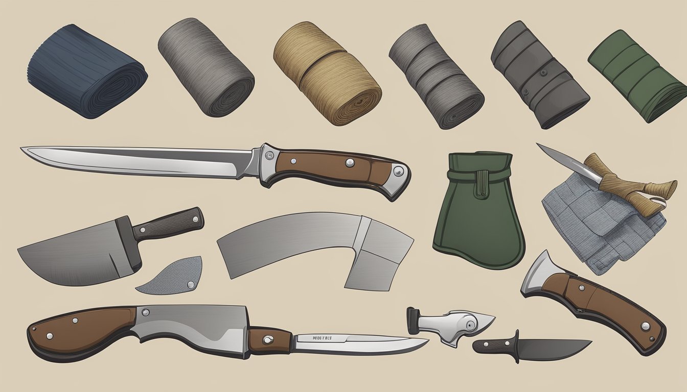 A hunter's hand selecting from various blade materials for field dressing knives