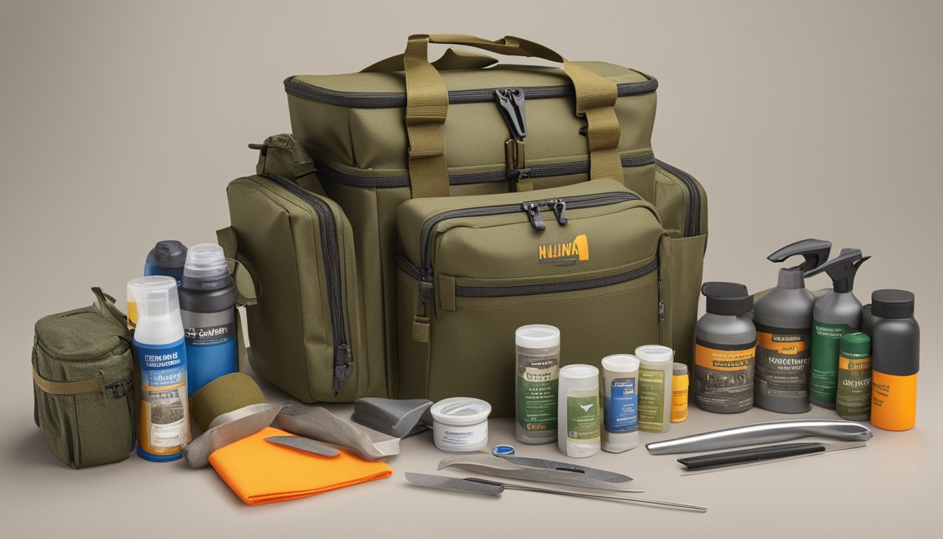 A field dressing kit displayed on a shelf at Walmart, surrounded by outdoor gear and hunting supplies