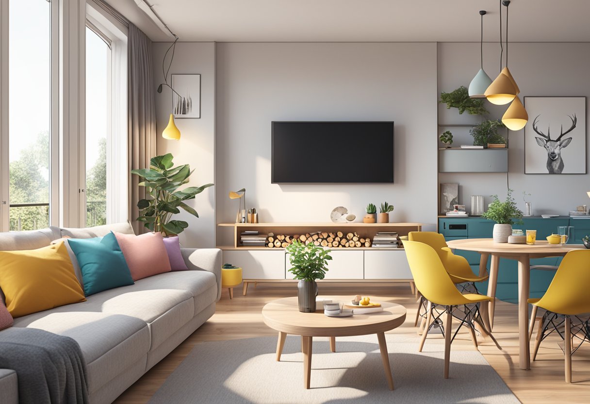 Peut-on faire une colocation sympa à Cergy ? Guide pratique pour réussir son expérience de colocation 3 Un salon confortable dans un appartement à Cergy avec des coussins colorés, une table à manger partagée et un jeu de société installé.