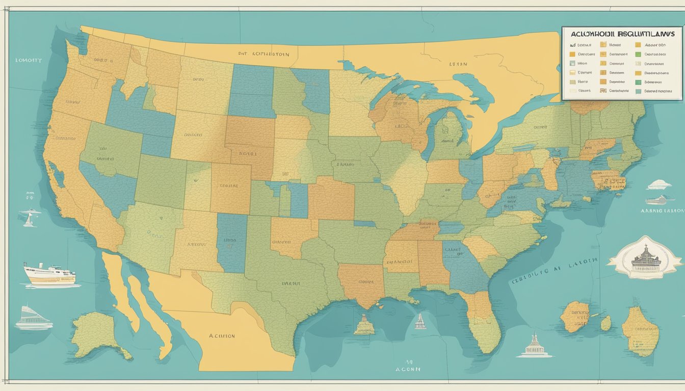 A county map with highlighted alcohol laws and regulations