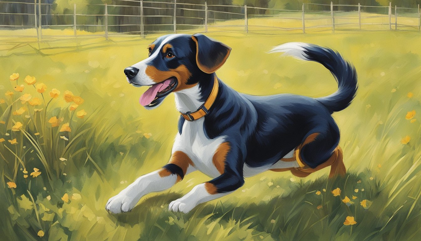 A hunting dog plays with a durable, non-toxic toy in a spacious, fenced yard. The toy is designed to withstand vigorous chewing and is free of small parts or choking hazards