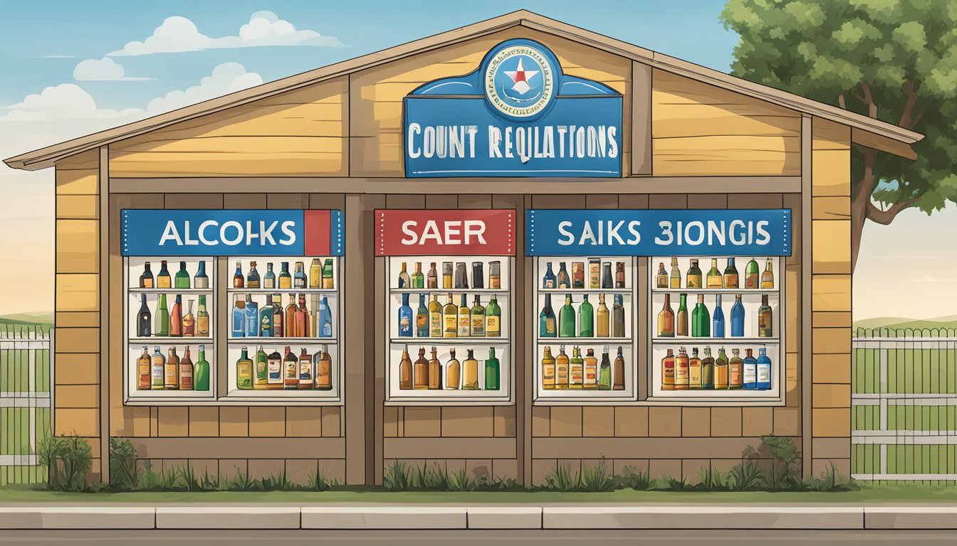 A sign with alcohol sales regulations displayed in a Texas county