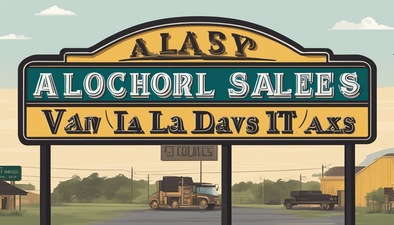 A sign displaying the alcohol sales hours and days in Van Zandt County, Texas, with the county's name and relevant laws visible