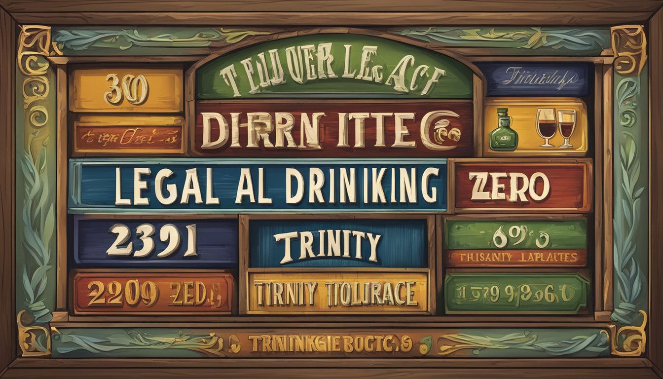 A sign with the legal drinking age and zero-tolerance policy displayed prominently in a bar or liquor store in Trinity County, Texas