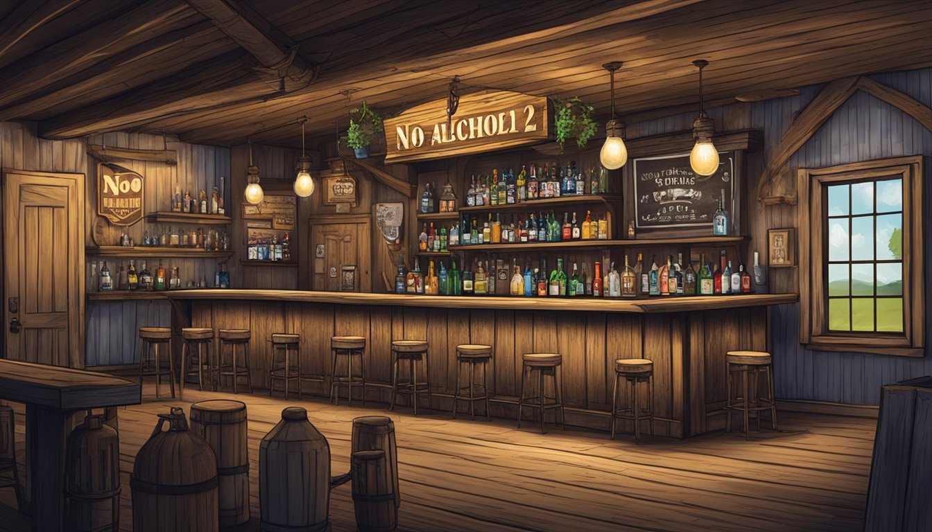 A rustic bar in Tyler County, Texas, with a prominent "No Alcohol Under 21" sign displayed