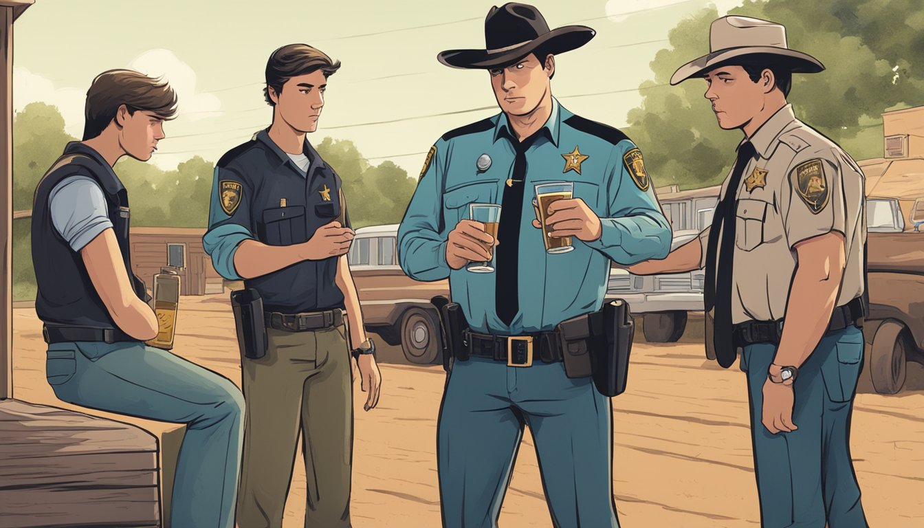 A sheriff confiscates alcohol from a group of teenagers in a rural Texas town