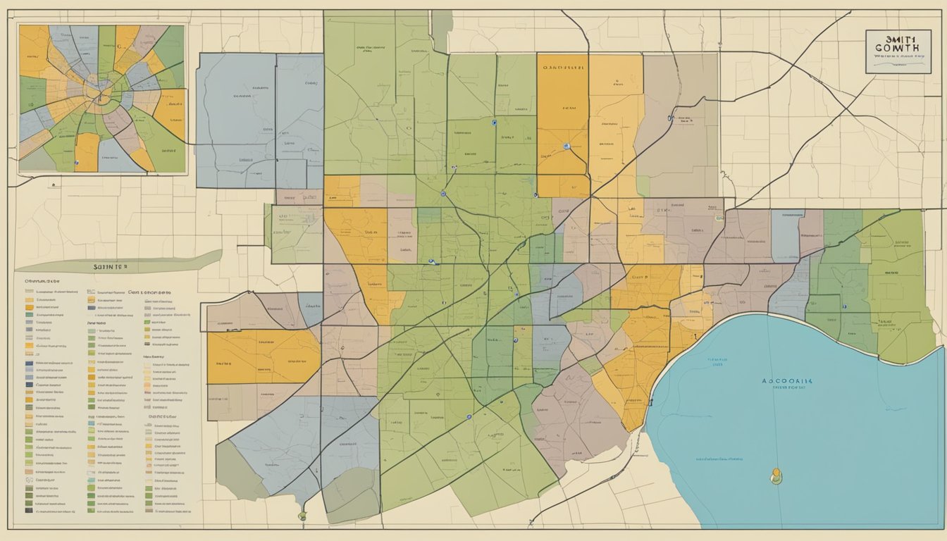 A map of Smith County, Texas with different colored sections representing varying alcohol and drinking laws