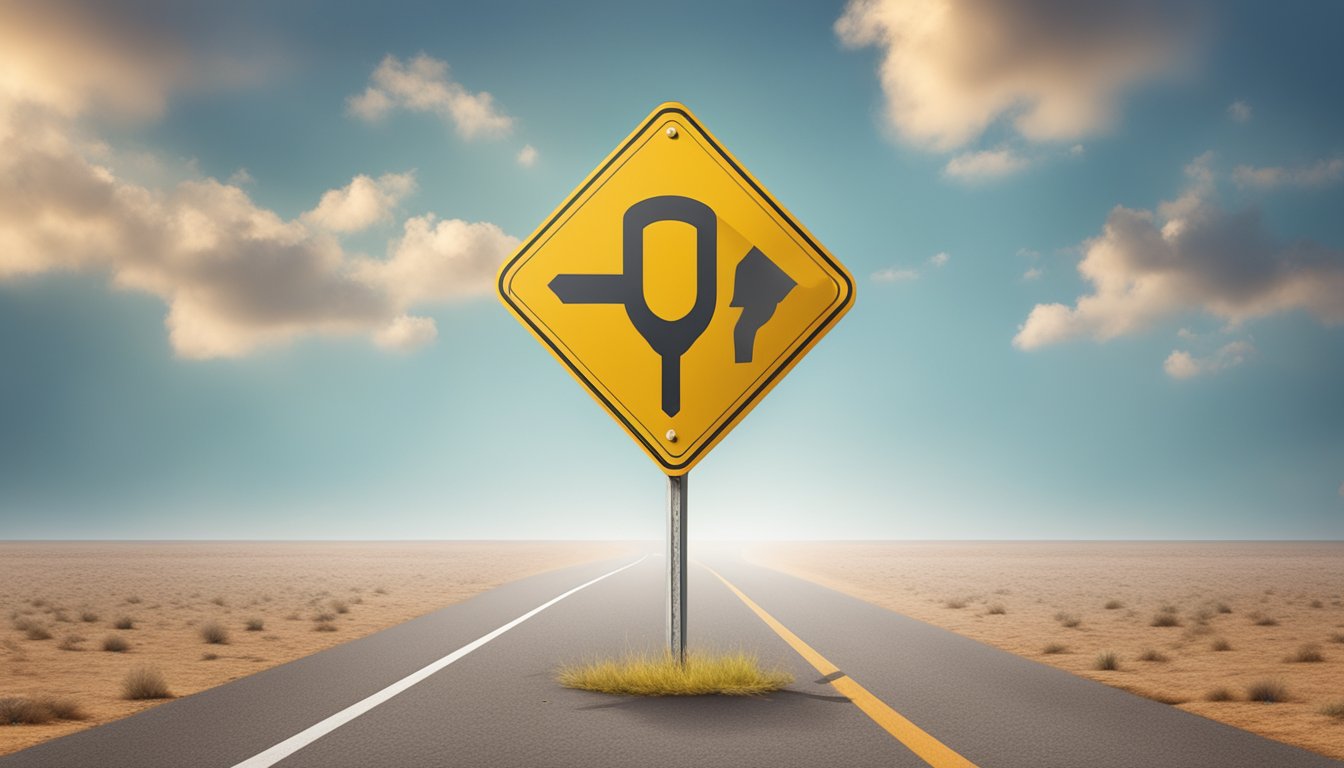 A dusty Texas road sign with a crossed-out drink icon