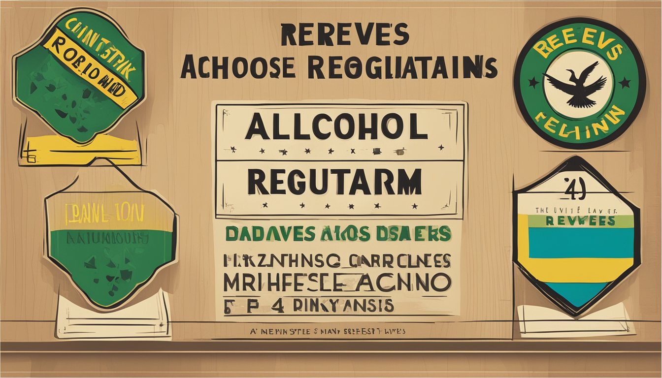 A sign displays Reeves County alcohol regulations with a crossed-out drink symbol