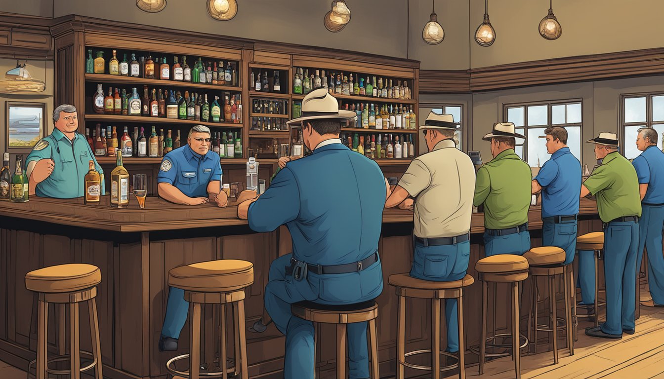 A group of officials inspecting a bar for compliance with alcohol laws in Rockwall County, Texas