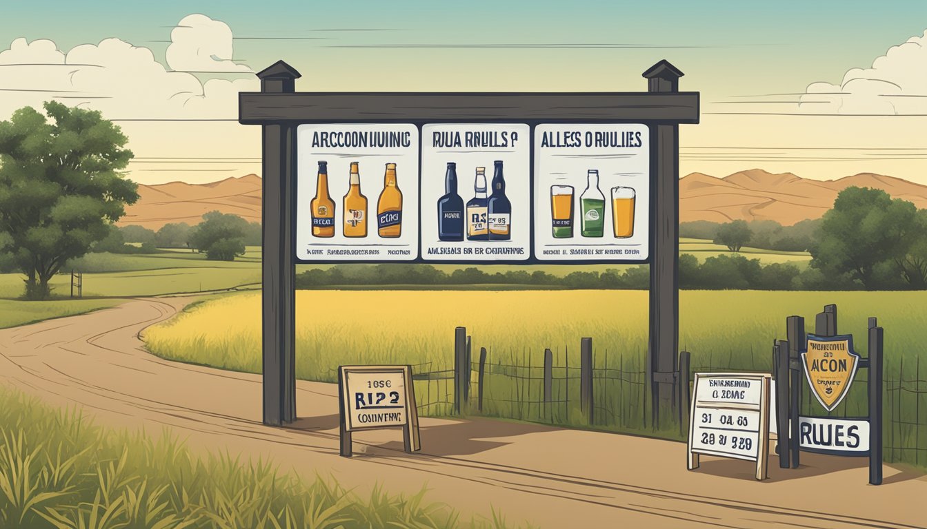 A sign displaying alcohol consumption rules in a rural Texas county