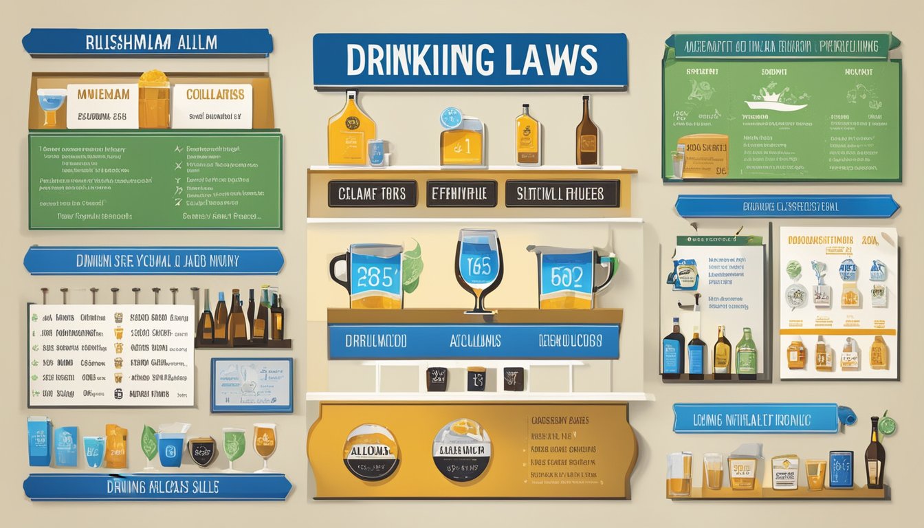 A sign displaying the specific alcohol and drinking laws for Oldham County, Texas, with relevant symbols and imagery