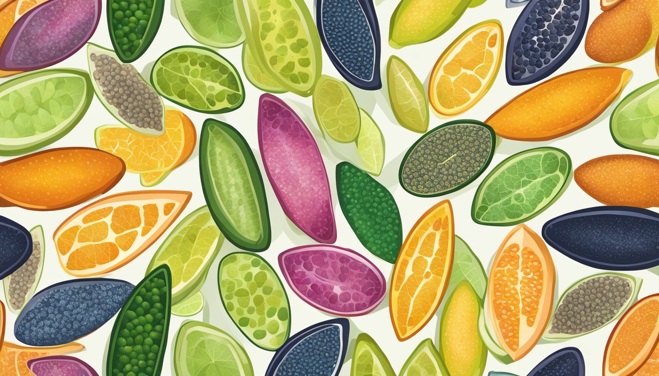 A vibrant assortment of finger limes, showcasing their various colors and sizes, with a focus on their unique elongated shape and bumpy texture