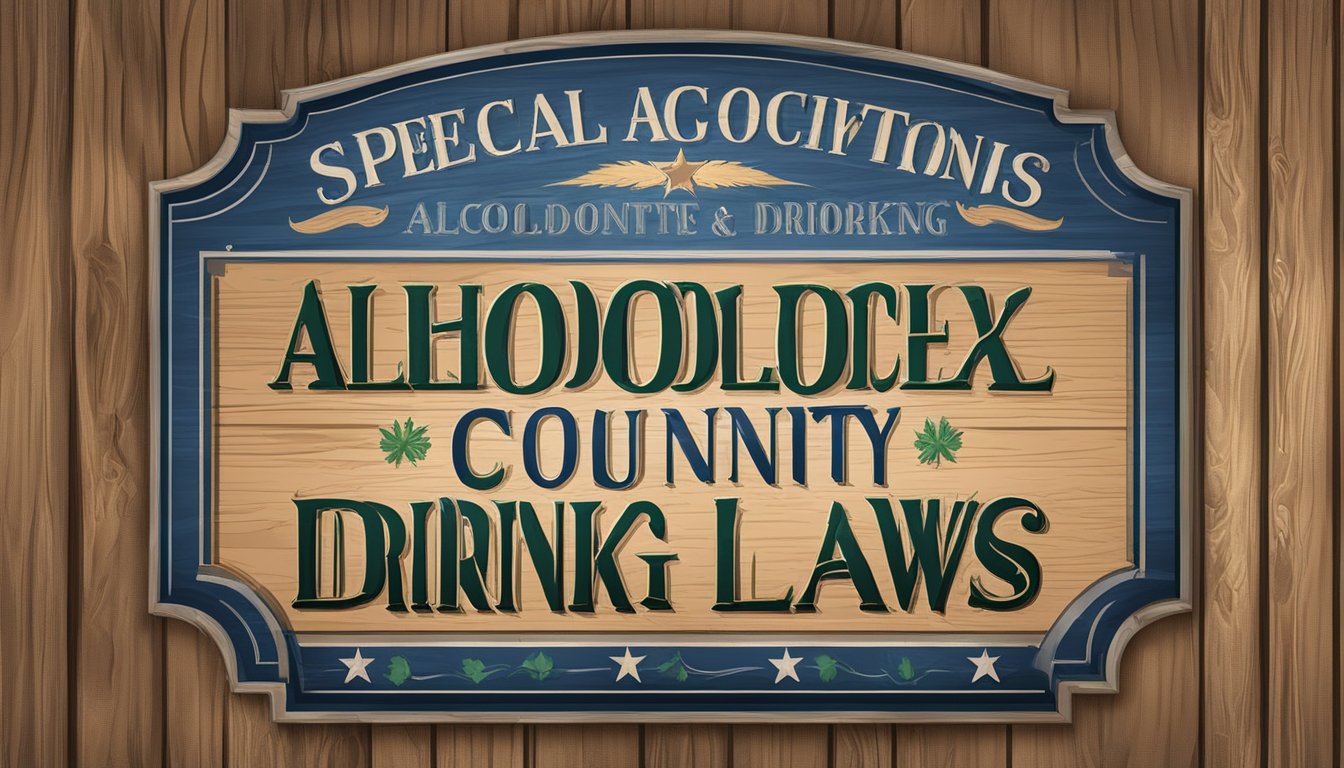 A sign with "Special Regulations: Nacogdoches County, Texas Alcohol and Drinking Laws" displayed prominently