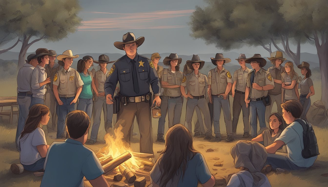 A sheriff confiscates alcohol from a group of teenagers at a bonfire in Mason County, Texas