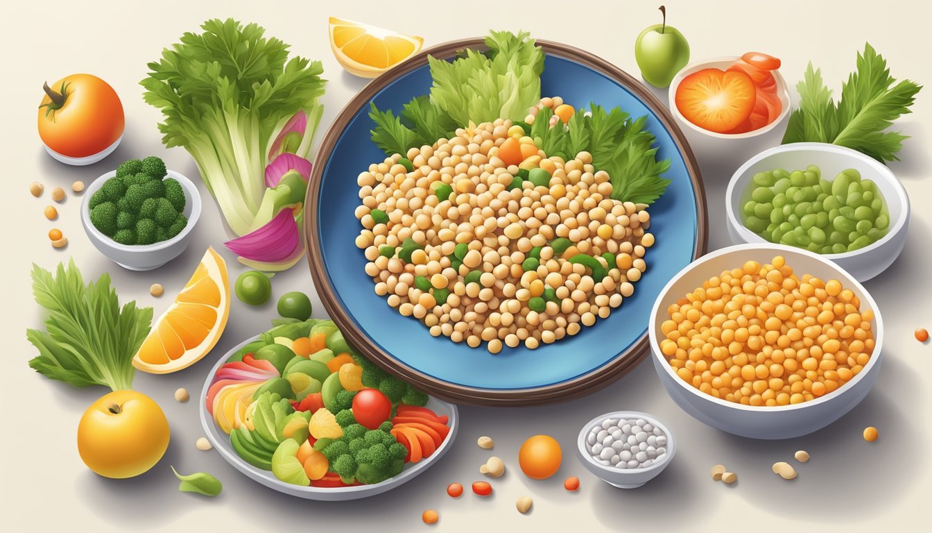 A colorful plate of natto surrounded by vibrant vegetables and fruits, radiating health and vitality