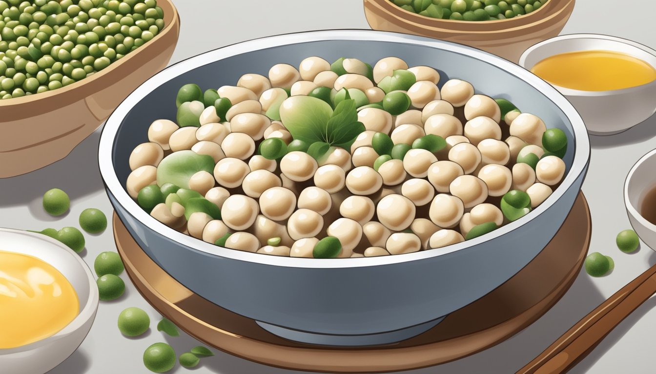 A bowl of natto surrounded by various ingredients like soybeans and a spoon, with a steam rising from the dish