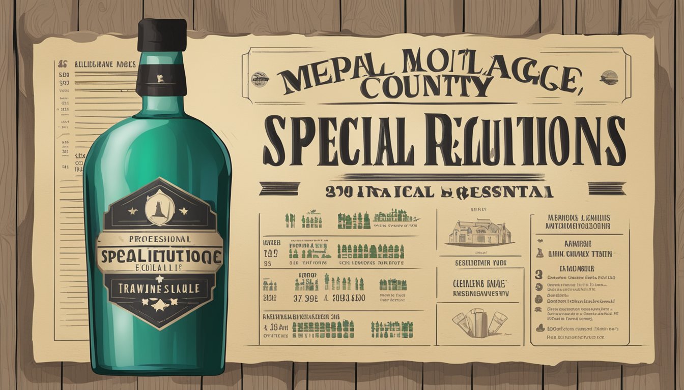 A sign displaying "Special Regulations for Montague County" with a crossed-out alcohol bottle and glass