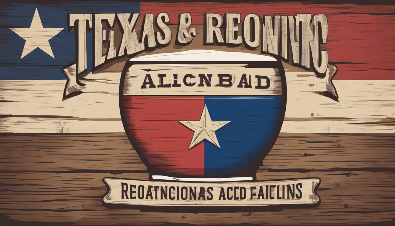 A rustic bar sign with Texas flag and alcohol regulations posted