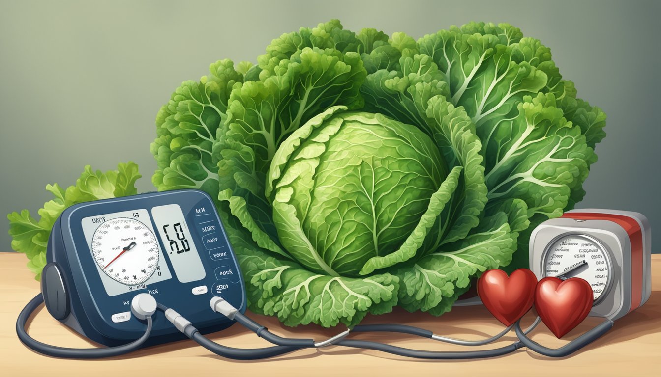 A colorful bunch of savoy cabbage surrounded by heart and blood pressure monitoring devices