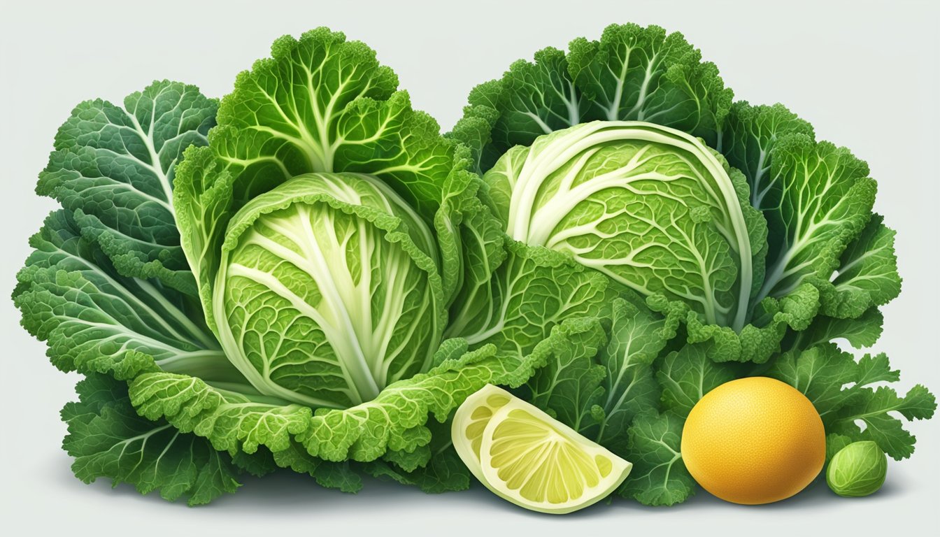 A vibrant savoy cabbage surrounded by calcium, magnesium, and vitamin K-rich foods, promoting bone health