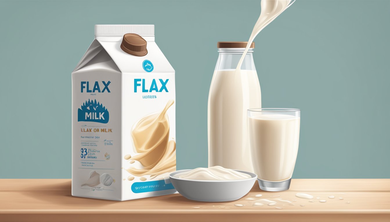 A carton of flax milk left out on a counter, with curdled and separated liquid inside