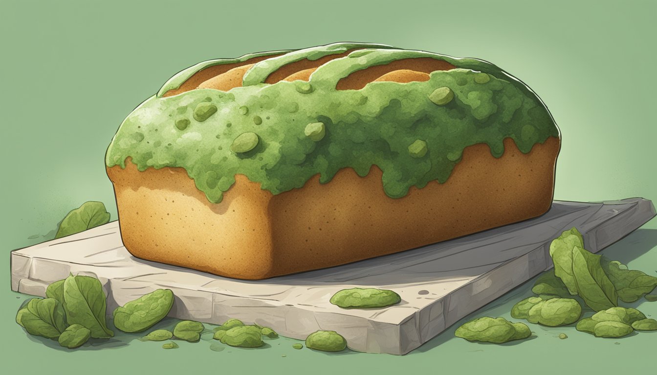 A loaf of bread left out on the counter, covered in green mold