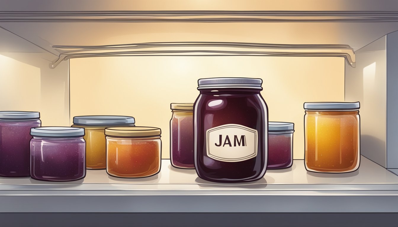 A jar of jam left outside the refrigerator, with visible mold and a foul odor