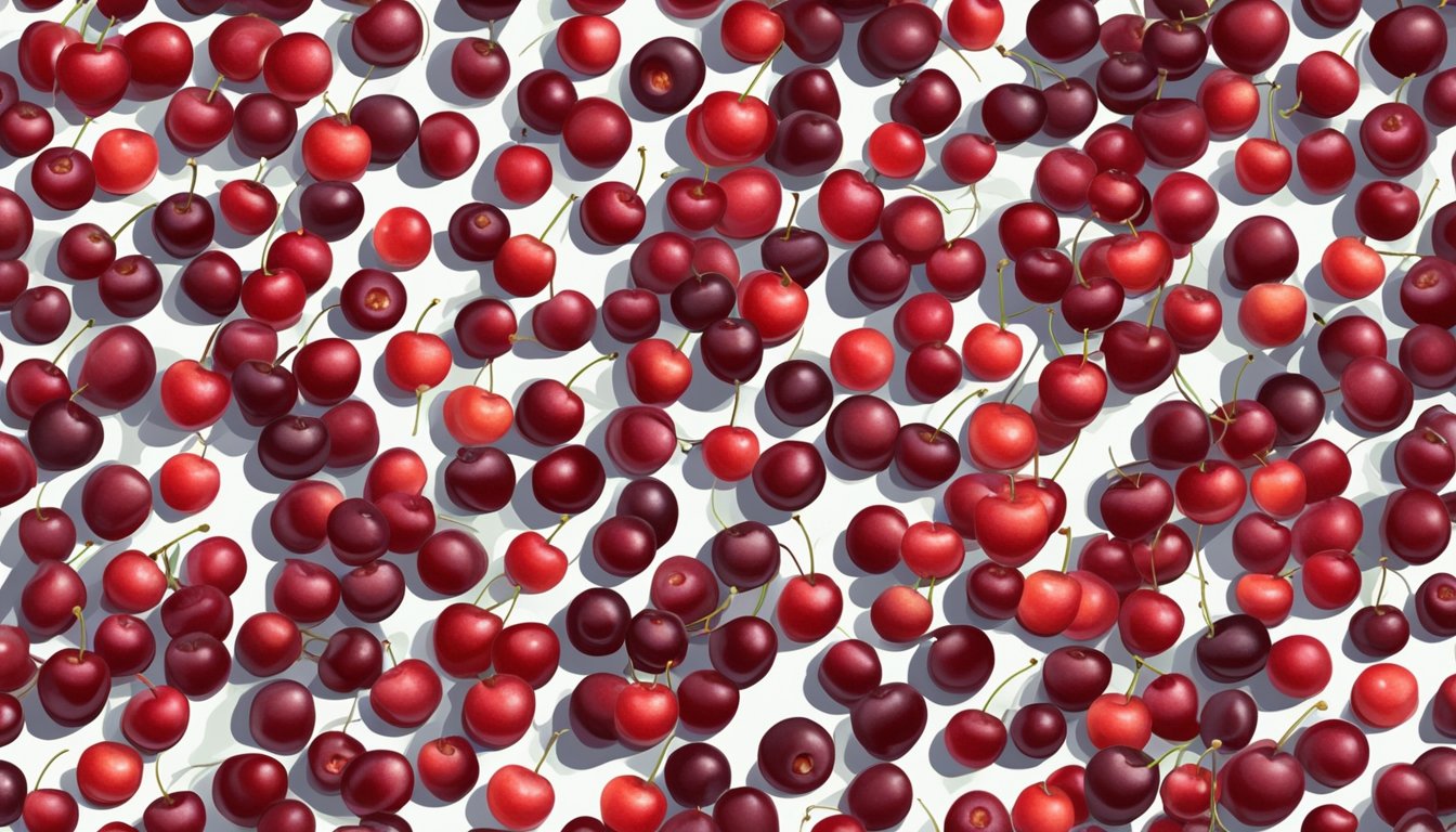 Fresh cherries neatly arranged in a single layer on a baking sheet, ready to be frozen for future use in pies and snacks