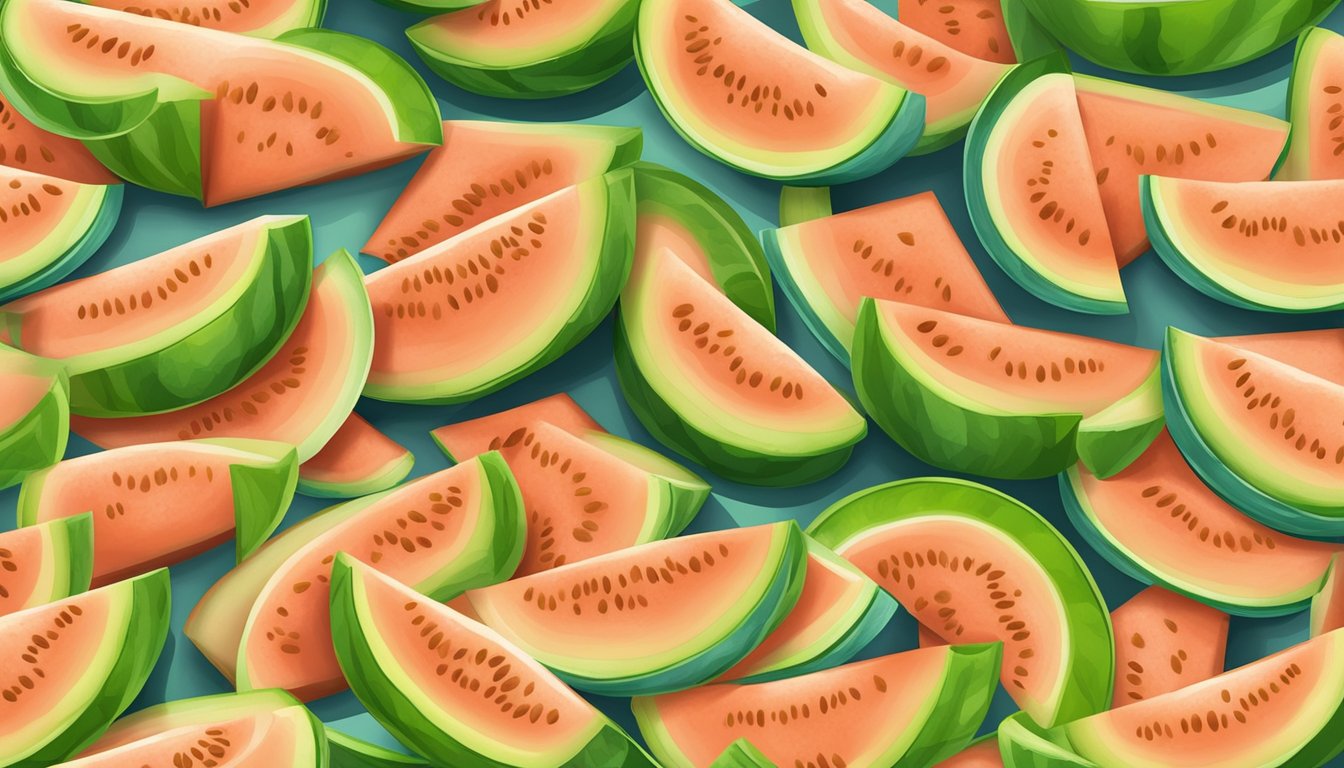 Fresh melon slices arranged on a baking sheet, ready to be frozen for smoothies and desserts